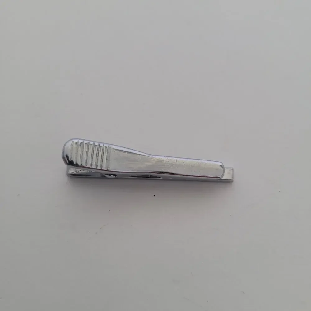 Silver Tone‎ Tie Bar Clip Stick Clasp Textured Retro Vintage Unbranded T Small